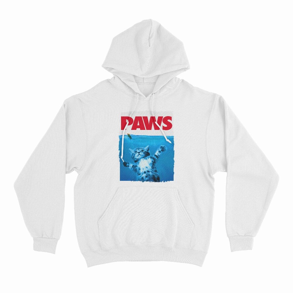 Paws Cat and Mouse Top, Cute Funny Cat Lover Parody Top White Hoodie